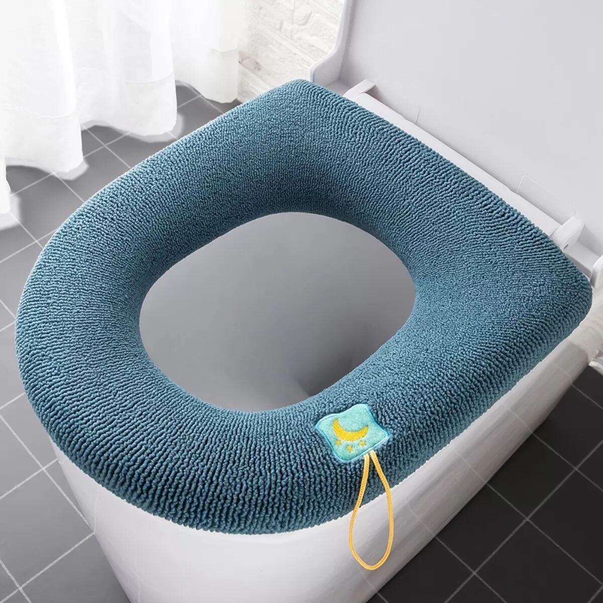 INF Toilettensitzkissen dick mit Griff (2er-Pack) - Waschbarer Spandex-Toilettensitzbezug, fusselfrei, warm, Blau/Navy