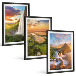 BILDER SET 3er Set - 40x60 cm Schwarzer Rahmen - Wasserfälle Landschaften im Westen