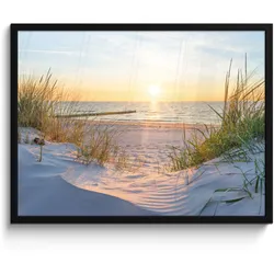 POSTER MIT RAHMEN Strand - Sonne - Düne - Gras - Sand - Horizont 80x60 cm