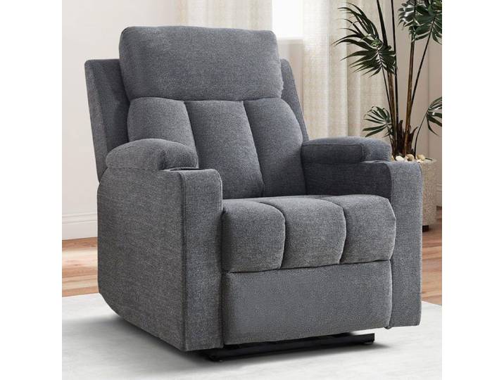 CANMOV Fauteuil Fauteuil Relax avec Repose-Pieds Fauteuil Inclinable en Tissu et Bois Gris Foncé