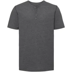 Russell Herren Henley HD T Herren T-Shirt mit Knopfleiste R-168M-0 schmale Passform, grey marl, M