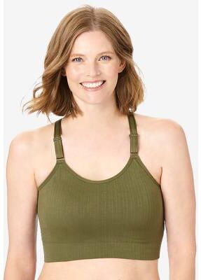 Plus Size Women's Smooth Seamless Comfort Wireless Longline Bra by Curvy Couture in Olive Night (Size M)
