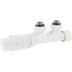 LuxeBath Ventil-Armaturen Set Multiblock Weiß Eckform, mit Thermostatkopf, Anschlussgarnitur für Badheizkörper Mittelanschluss, Rohre aus der Wand