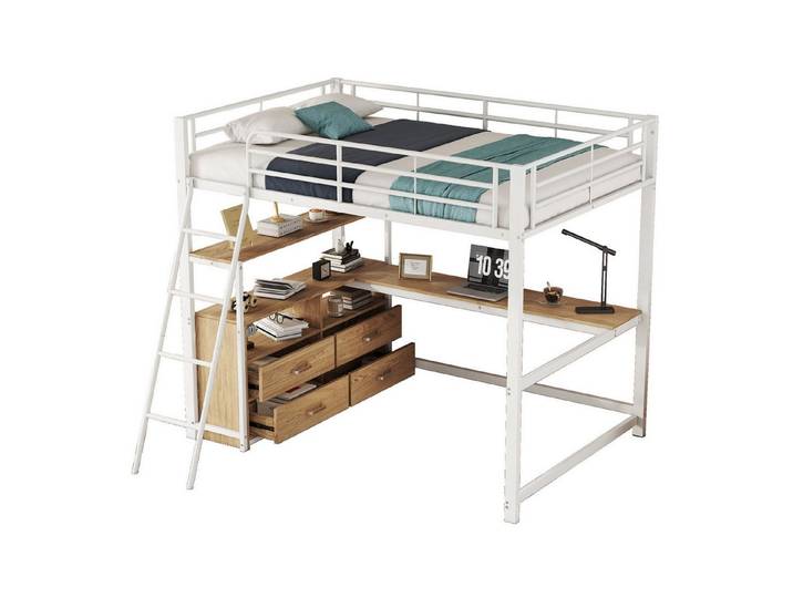 Odikalo Hochbett Flachbett Eisenrahmenbett Schubladen L-förmiger 90/140x200cm