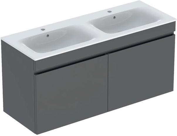 Geberit Renova Plan Doppelwaschtisch-Set 501918JK8 130x62,2x48cm, Korpus/Front lava matt/Waschtisch weiß/KeraTect