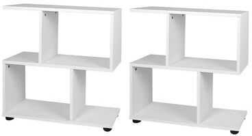 2PCS 2-Tier Wooden Bookshelf Free Standing S-Shaped Shelf Storage