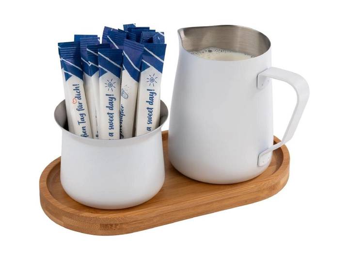 Milch- und Zuckerset APS, weiss (braun, weiß), 5, Bambus, Edelstahl, Holz, Geschirr-Sets, Milch- und Zuckerset