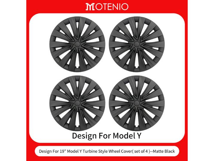 【Logo Tesla Offert】4PCS Cache Jante Premium Pour Tesla Model Y (2020-2024) 19 Pouces Cache Jantes Noir Mat Style Turbine C Couverture Complète Couverture Protectrice Exclusivement Pour Model Y (2020-2024) Accessoires de Remplacement de Cache Jante Install