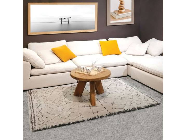 Tapis 120x170 cm beige et noir motif berbère ethnique