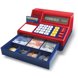 Learning Resources Spielkasse mit Rechenmaschine Lernspielzeug - rot/weiß/schwarz, Kunststoff - Euro-Geld, Solar, Debitkarte