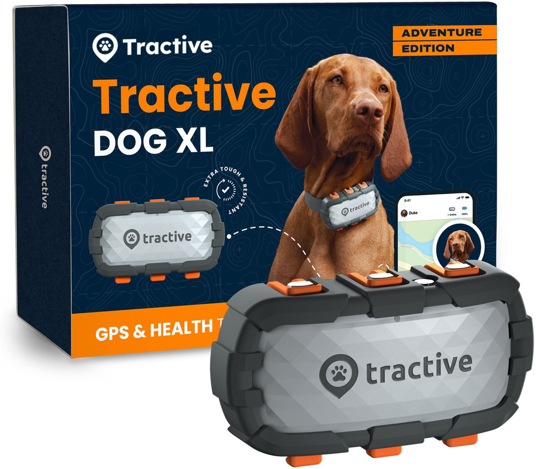 Tractive DOG XL Adventure Edition - Glasfaserverstärkter GPS & Health Tracker für Hunde   EXKL. ABO   TRDOG4XLRUG   Grau - Refurbished