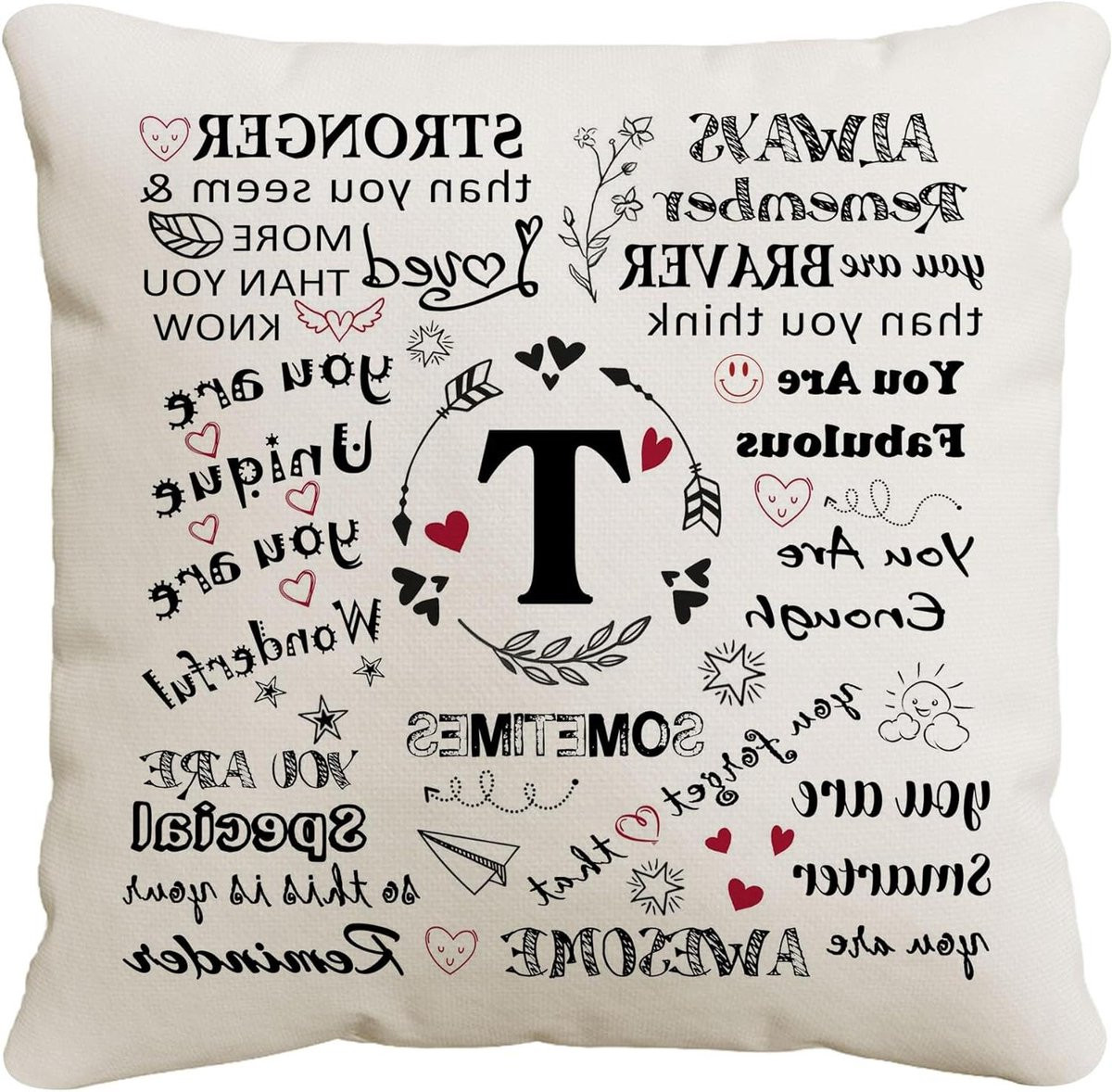 Initiaal Kussenhoes Alfabet Kussensloop met Inspirerende Tekst - Wit - 45 x 45 cm