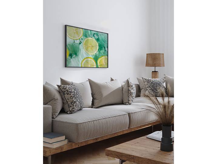 Impression artistique Citrons de mer Revêtement : verre acrylique Structure : hêtre laqué Multicolore 52 x 62cm