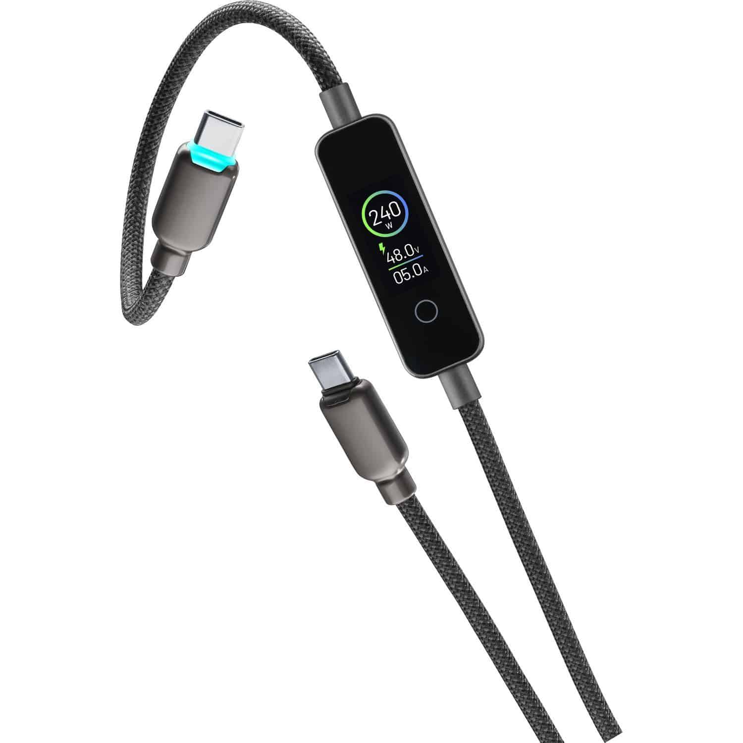 Cellular Line Stecker Rundkabel USB C auf USB C bis 240 W 1,2 m Data Cable Powerview IQ (Schwarz) USBDATATFTC2C12K