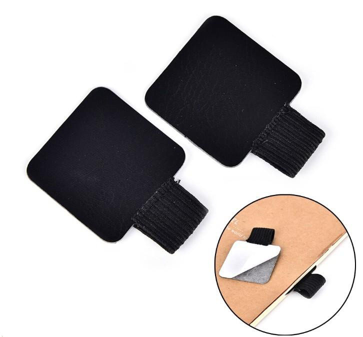 DrPhone Zelfklevende Kunstlederen Pen Clip met Elastische Lus - Zwart