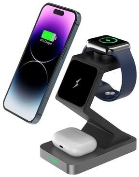 Inspired Deals X3 Magnetic 3 in 1 Wireless Charging Station 15W Fast Charger For IPhone Apple Watch AirPods black