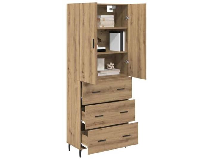 KTHLBRH Sideboard 2 Stück Eiche Handwerk 69,5 x 34 x 180 cm Mehrschichtholz, 3 Schubladen, 2 Einlegeböden, Eisengriffe, Glas, große Aufbewahrung