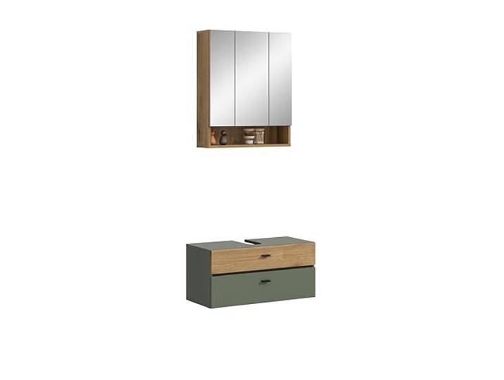xonox.home – Badkombination Aqua 75x191x35 cm in Sage Green & Evoke Oak – 2-teiliges Set bestehend aus Spiegelschrank & Waschbeckenunterschrank – Platzsparende Einrichtung, elegant & pflegeleicht