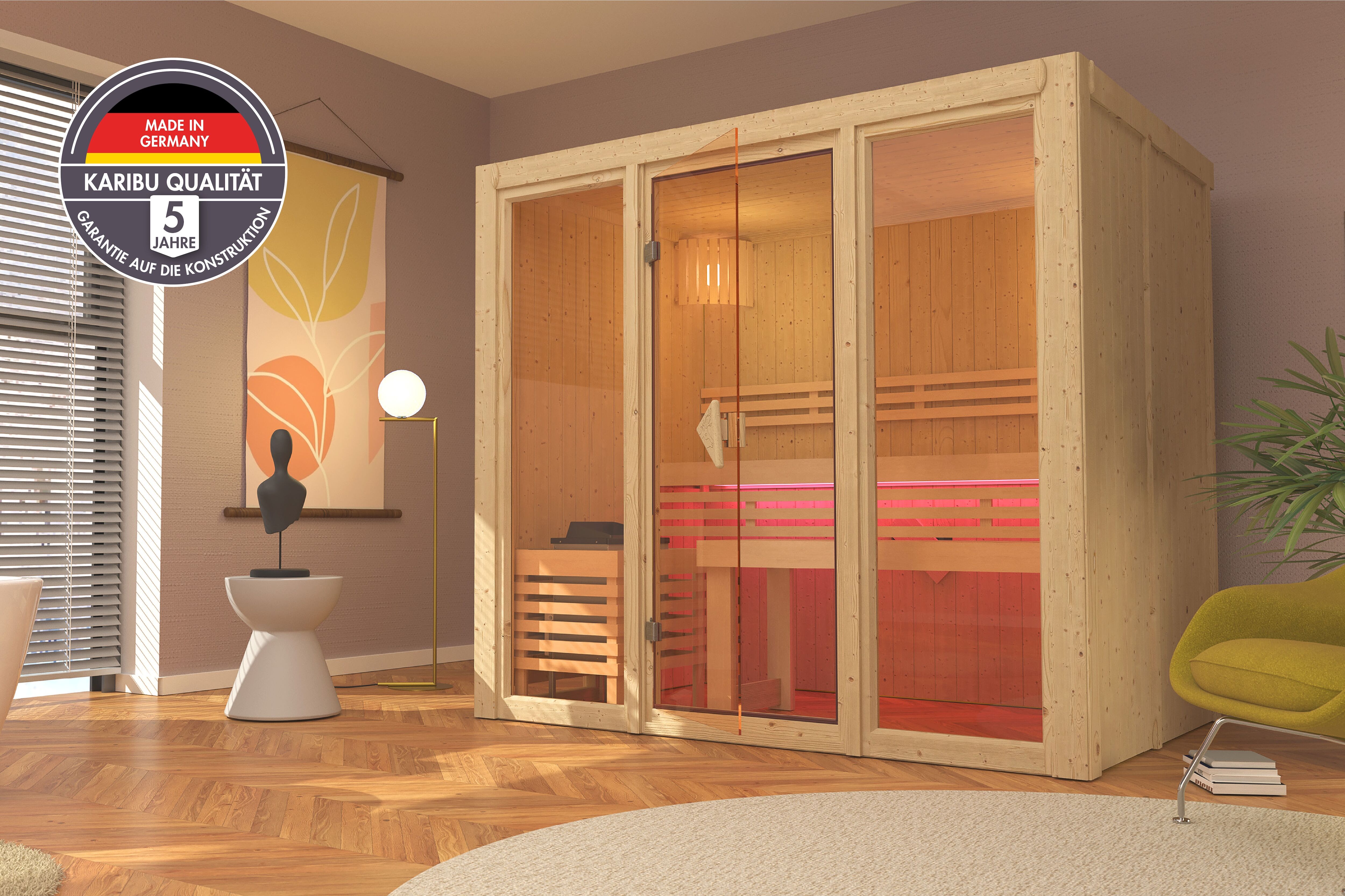 Sauna KARIBU "Alani 3", beige (naturbelassen), Bio-Ofen, externe Steuerung, (ohne Ofen), Saunen, verschiedene Varianten