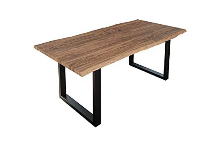 SAM Esstisch Lauren 200x100 cm Akazie Stone Baumkante U-Gestell schwarz Baumkantentisch massiv, Akazienholz stonefarben, Metallgestell, Esszimmertisch
