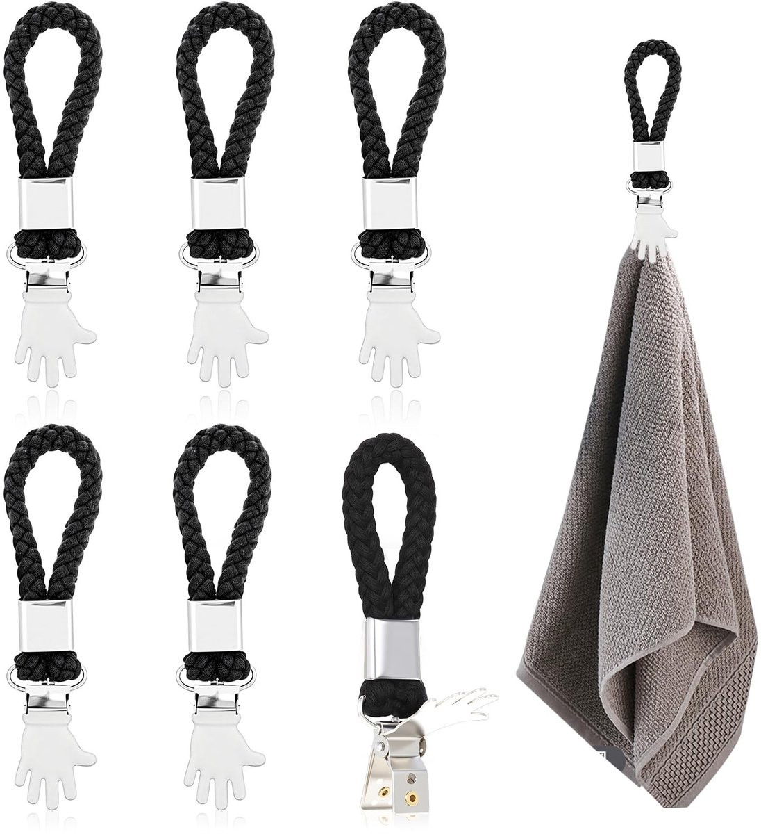 Dailygoods Handdoekclips 6 stuks - Zwart - B/D/H: 10,8 x 2,4 x 0,8 cm
