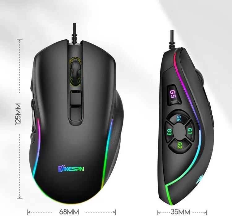 INF Vollspeed 10 Tasten RGB Kabelgebundene Gaming Maus – 12800 DPI, 1000 Hz Polling Rate