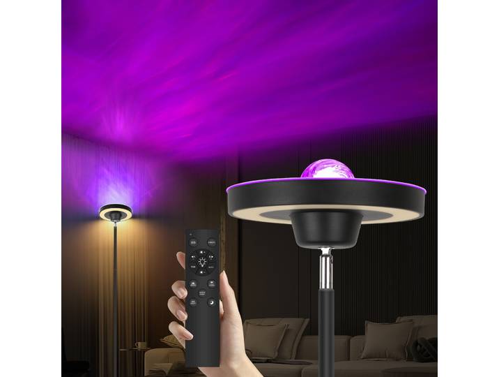 Lampe de sol LED 24W, lampe de sol à éclairage ondulé RGB avec télécommande, 3000K-6500K, adaptée au salon, à la chambre à coucher, au bureau
