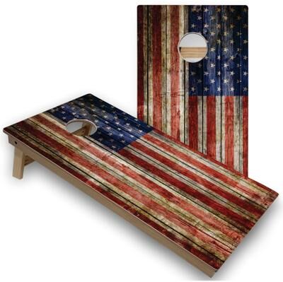 Skip's Garage American Flag Rustic Premium Cornhole Boards with Carry Case