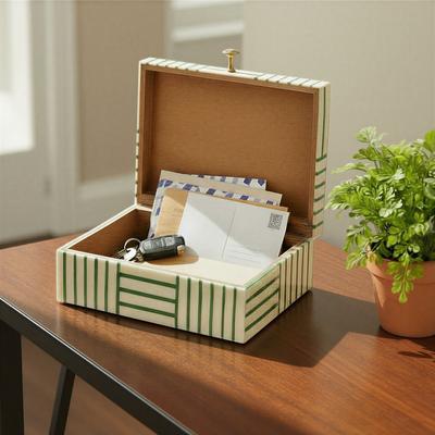 Storied Home Resin Box with Striped Block Pattern and Gold Clasp