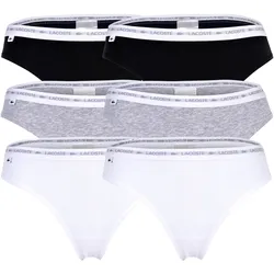 LACOSTE Damen Strings, 6er Pack - Thong, Unterwäsche, Cotton Stretch, Logobund, einfarbig Schwarz/Grau/Weiß / M