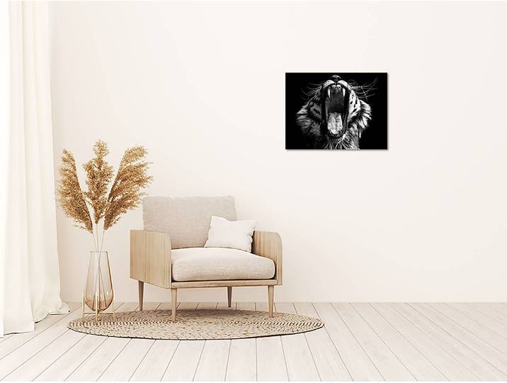 Tableau métallique Black & White Tiger Aluminium Dibond verni Noir 30 x 40cm