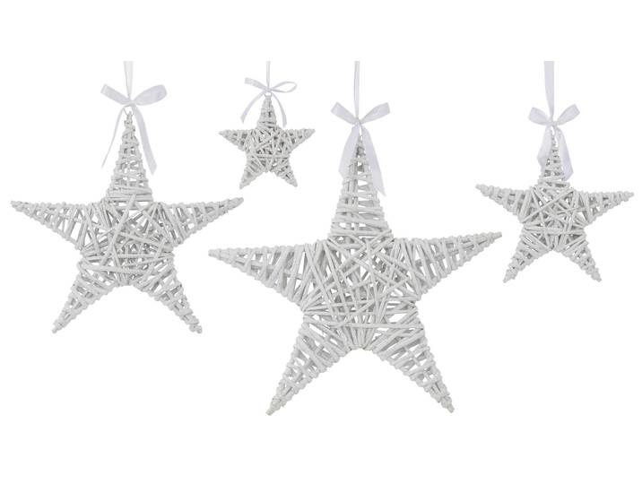 Dekostern CREATIV DECO Weihnachtsstern, Weihnachtsdeko , weiß, Weide, Dekosterne, Dekostern, mit Satinband, leicht silberfarben geglittert