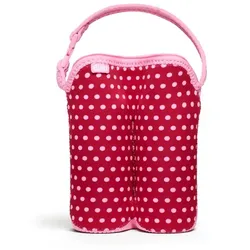 BUILT Bottle Buddy Two Bottle Tote with holder (Baby Pink Mini Dots)