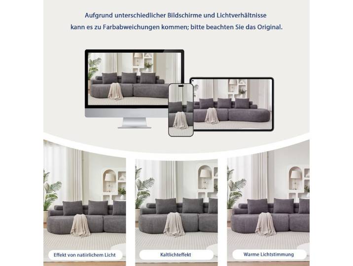 Canapé fixe 3 places droit modulaire en tissu chenille gris