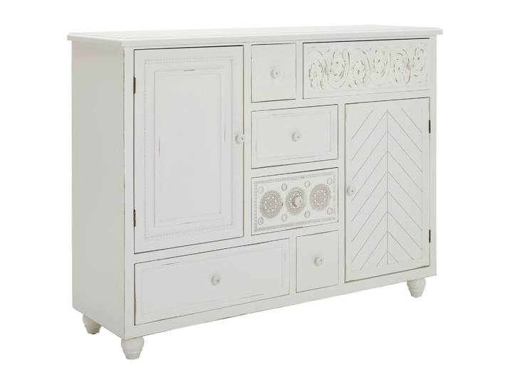 Landscape Sideboard, Weiß, Holz, Tanne,Tanne, massiv, 2 Fächer, 6 Schublade(n) Schubladen, 123x95x39.5 cm, Beimöbel erhältlich, stehend, Holzmöbel, Kleinmöbel Holz, Holzkommoden, Sideboards Holz