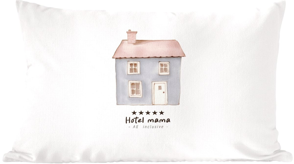 PillowMonkey Sierkussen Lichtblauw met Huisje en Mama Tekst - 50 x 30 cm