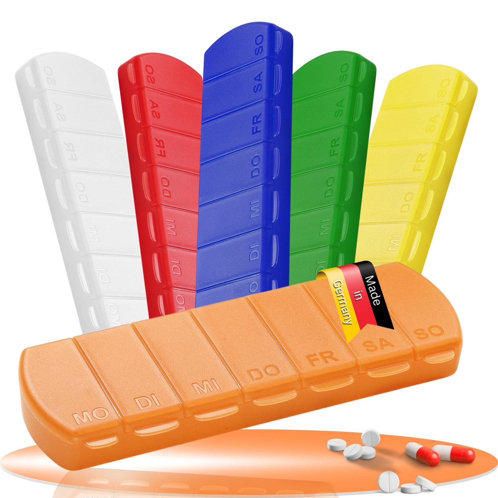 Medicijnbox Seven Days – BPA-vrije pillendoos met 7 compartimenten, Oranje