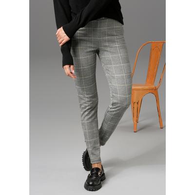 Leggings ANISTON CASUAL, Damen, Gr. 42, N-Gr, grau (schwarz, weiß, gelb), Jersey, Obermaterial: 67% Polyester, 31% Viskose, 2% Elasthan, kariert, sehr figurbetont knöchellang, Hosen Leggings, im Karo-Dessin