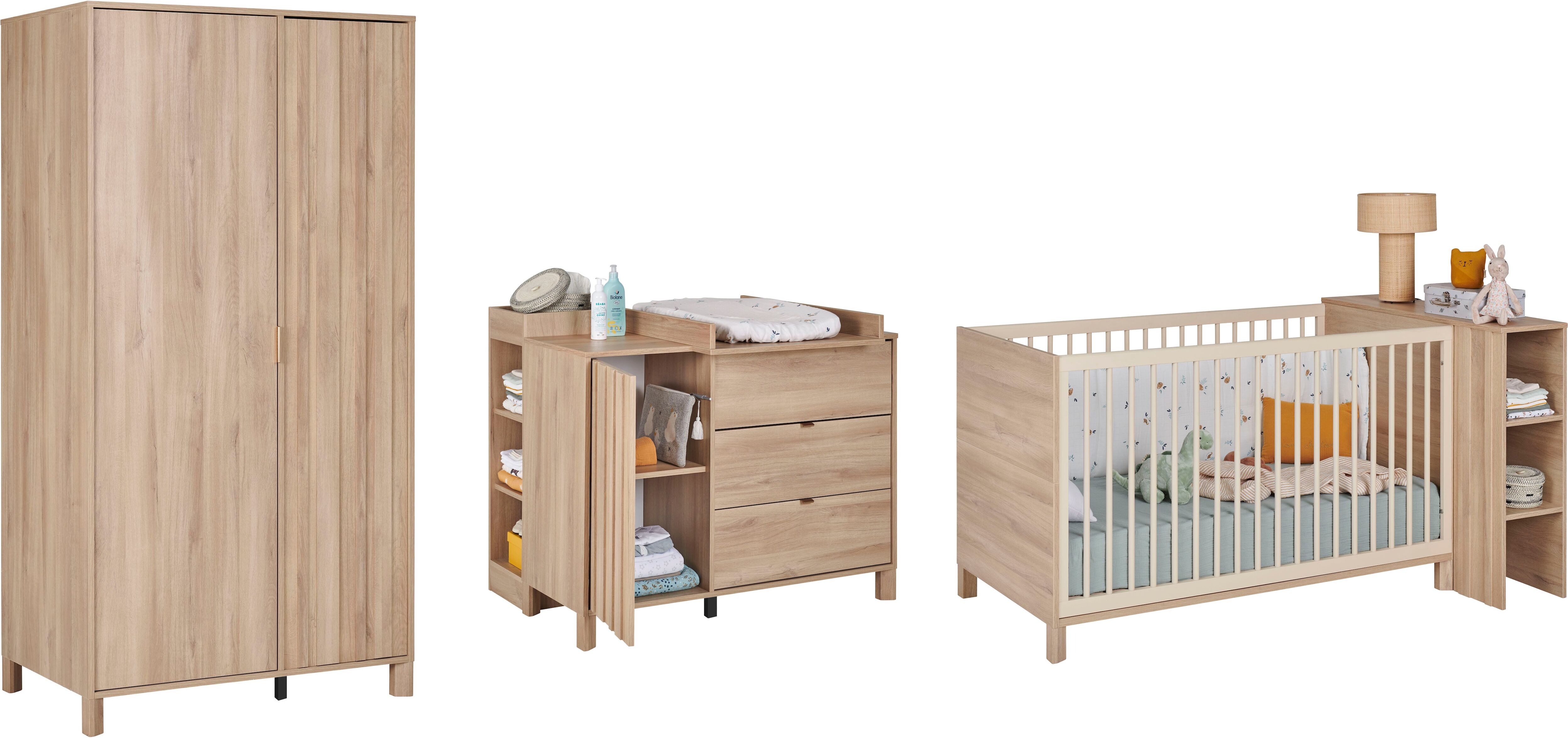 Babyzimmer-Komplettset GAMI "SET N3 CALYPSO", eiche bocage nachbildung, Eiche Bocage Nachbildung + ohne Matratze, B/H: 70cm x 140cm, Eiche Bocage Nachbildung, Schlafzimmermöbel-Sets, Viel Stauraum für eine optimale Organisation.