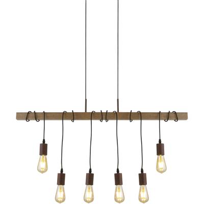SEARCHLIGHT Hängeleuchte "Barn 6Lt Pendant - Black Metal & Wood", braun (braun, natürlich), 6, H: 30cm, 1 Stk., Leuchten, Hängeleuchte