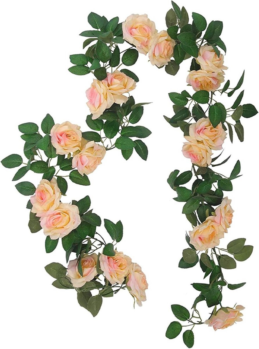 Kunstmatige Roos Wijnstok Slinger - 2.2 Meter Champagne Rozen Decoratie voor Binnen & Buiten