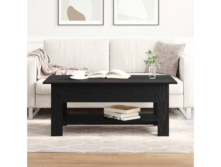HEFZGDB Couchtisch Schwarz Eiche 102x55x48 cm Massivholz Tisch Wohnzimmertisch Moderne Möbel Rechteckig Langlebig Stauraum Elegant Funktional