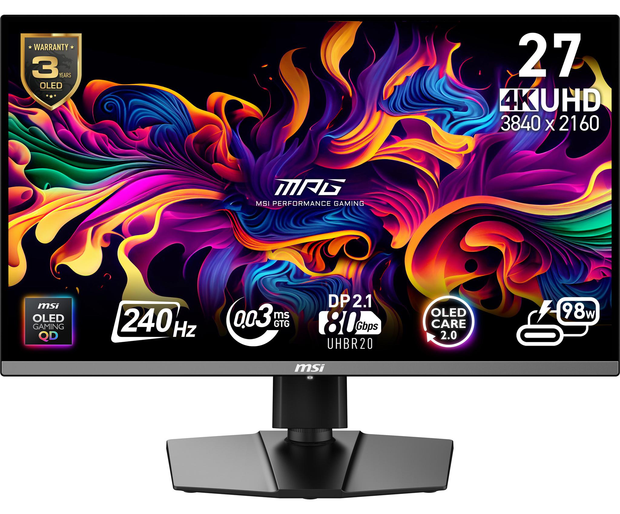 MSI MPG 272URXDE QD-OLED, 67,3 cm (26.5"), 3840 x 2160 Pixel, 4K Ultra HD, QD-OLED, 1 ms, Schwarz