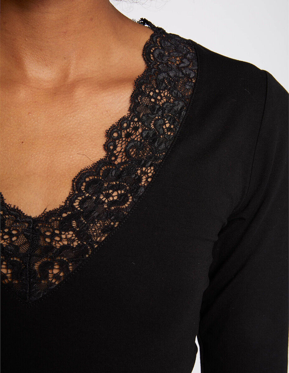 MORGAN T-shirt manches longues col V en dentelle