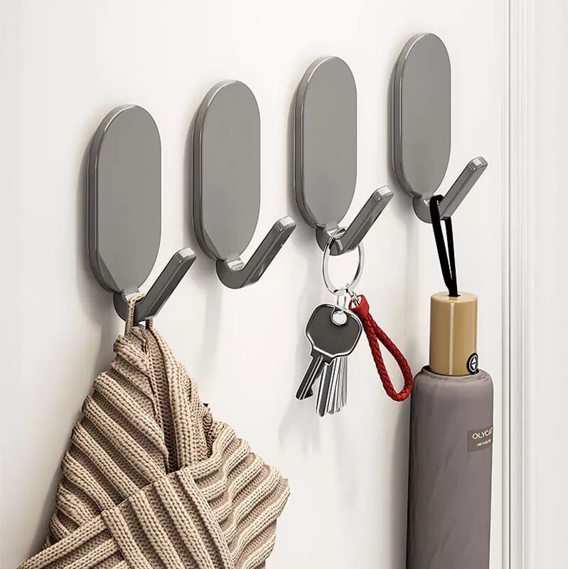 INF Selbstklebende Haken Oval Grau - 5er Pack   Badezimmer & Küche ohne Bohren Schwarz