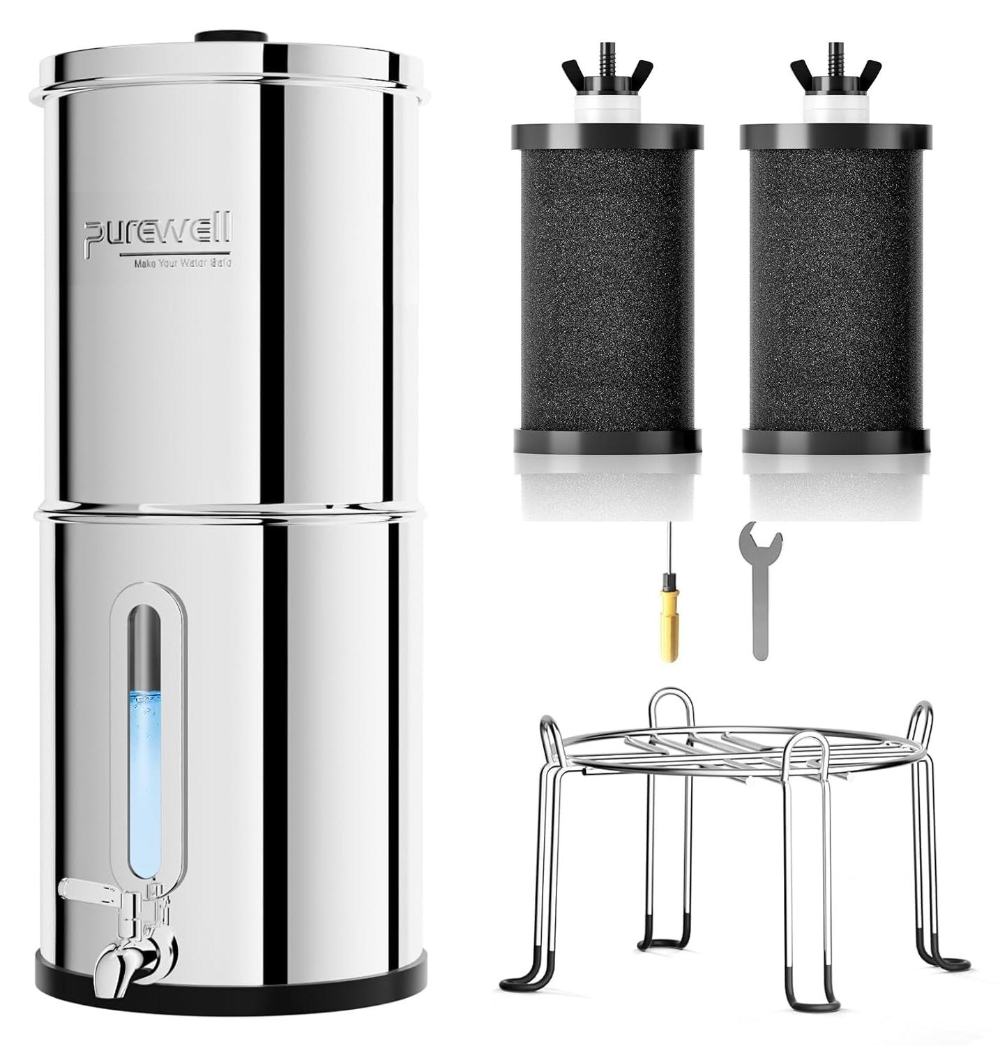 3-Stufen Schwerkraft-Wasserfilter 8,5L, Edelstahl, reduziert Chlor