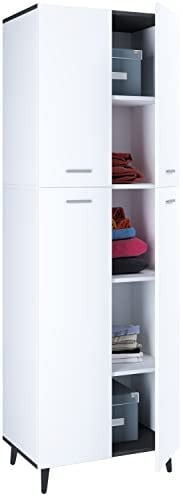 VCM Landos Multifunctionele Houten Halkast met Draaideuren Wit/Antraciet B: 60 cm, H: 184 cm, D: 39 cm