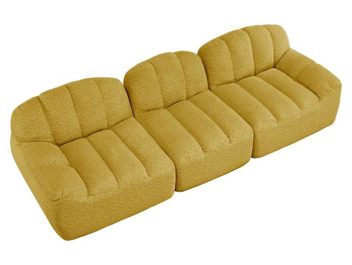 Canapé modulaire 3 places jaune moutard avec pouf\, tissu polaire