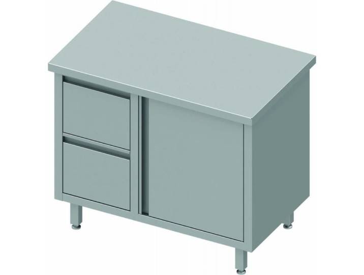 Meuble Bas Cuisine Inox - Porte & 2 Tiroirs à Gauche - Gamme 700 - Stalgast
