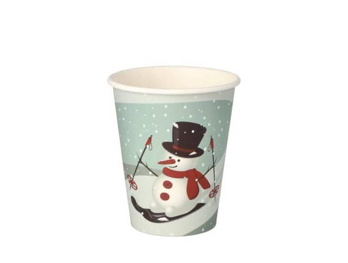 1000 Glühwein Becher Trinkbecher Pappe 0,2 l Schneemann, To Go